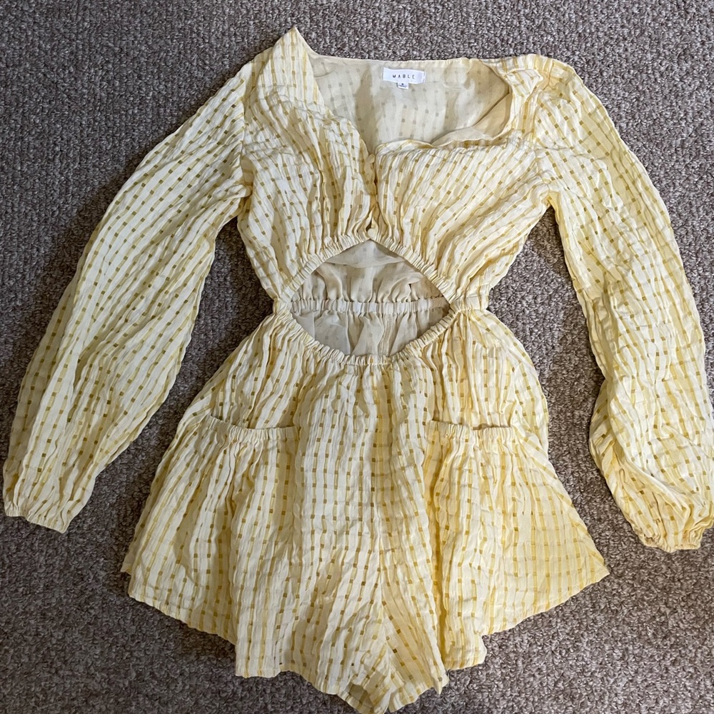 Yet You Stay Romper: Yellow Gingham